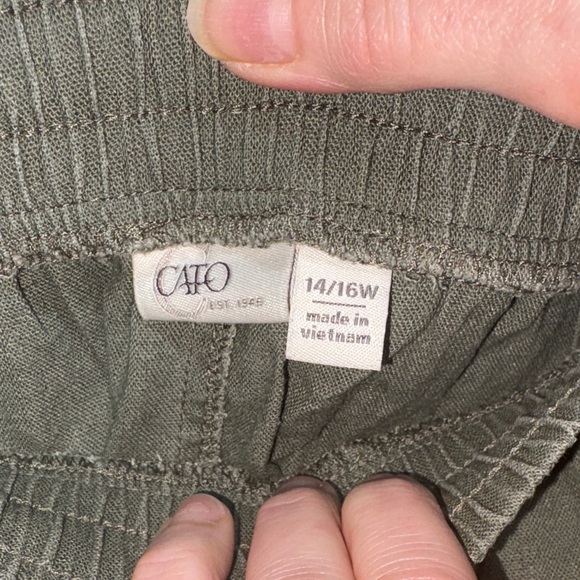 Cato Women's Olive Green Linen Blend Casual Pants Size 14/16W - Picture 4 of 7